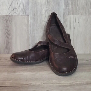 Clarks Brown Leather Upper Mary Jane Slip On Comfort‎ Shoes Womens Size 9M